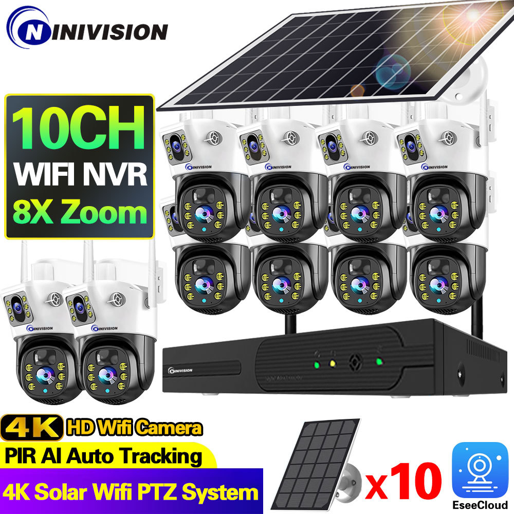 100% Wire-Free Solar PTZ Dual Lens 8X Zoom Home Security IP Camera System Wireless 4K 8MP CCTV
