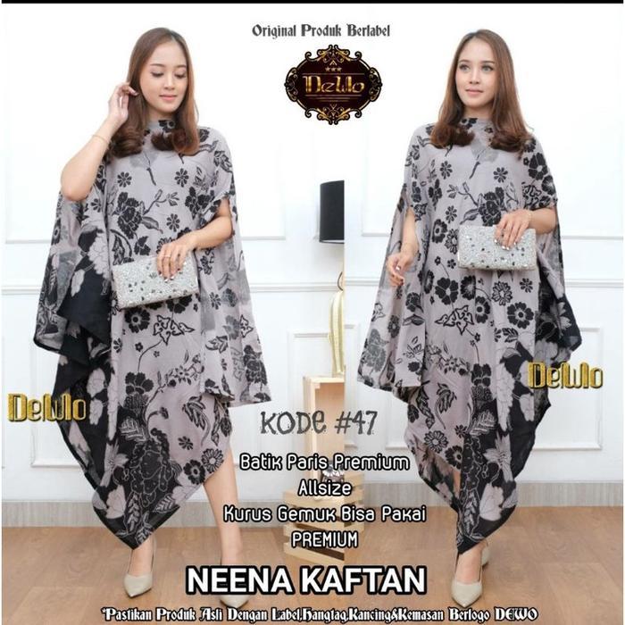Kaftan Batik Neena BUNGA ABU / Dress Batik Solo / Baju kondangan wanita / Kaftan Batik Jumbo Solo