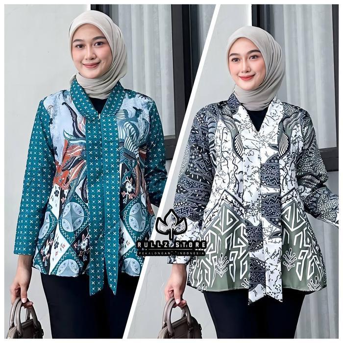 Blouse Batik Wanita Terbaru 2025 Hitam Navy - Koleksi Fashion Elegan - Baju, Panjang Atasan Katun
