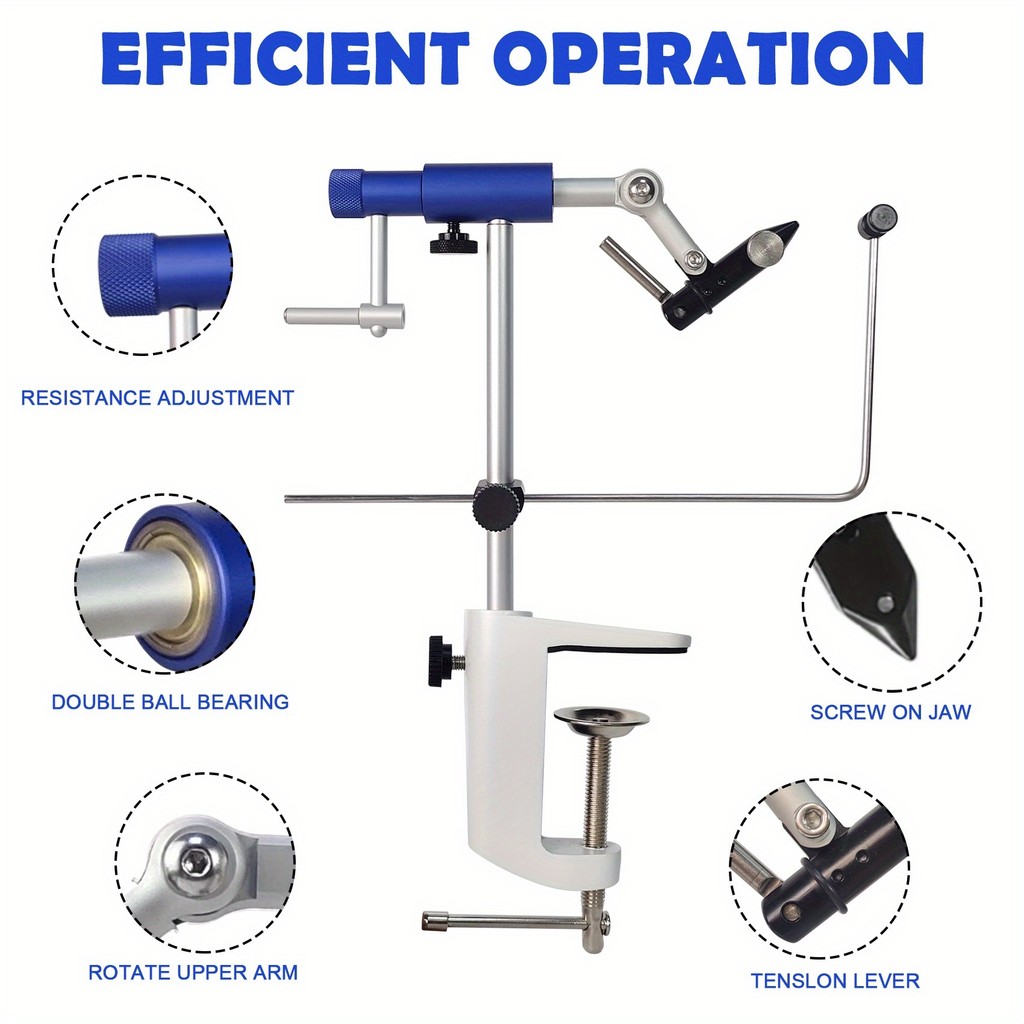 Rotary Fly Tying Vise 360 Degree Fly Tying Tool with Carbon Steel Jaws Adjustable Head for Fly