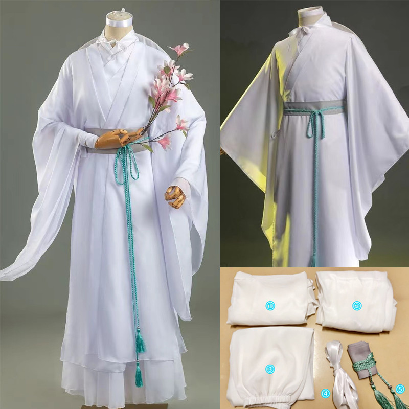 Anime Xie Lian Cosplay Costume Tian Guan Ci Fu Xielian Cosplay White Han Fu Clothes Wig Suit