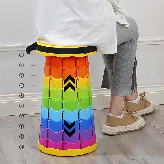 Kursi Lipat Plastik Teleskopik Portable Chair -Bangku Bulat Santai Praktis/Kursi Lipat