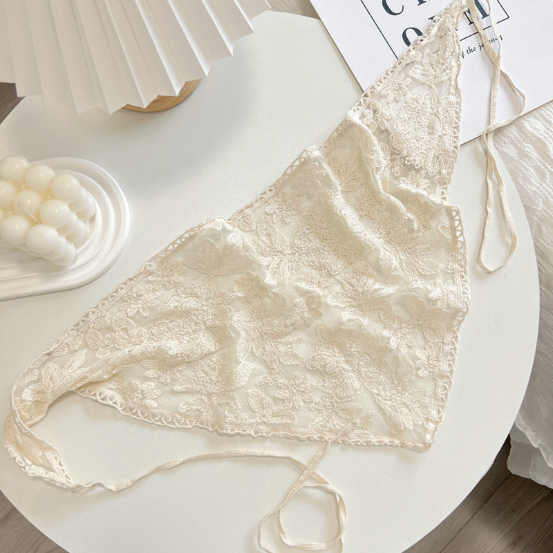 2025 New Style Lace Triangular Binder Headscarf Beige French Farm Style Girl Korean Style Ins Style