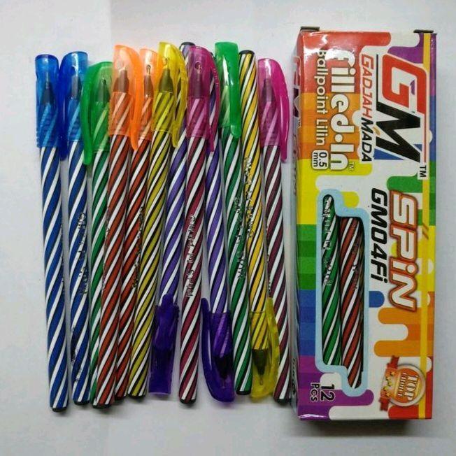 BOLPOIN GM SPIN 1 PACK - GAJAH MADA 12 PCS/1 LUSIN TINTA HITAM Stationery