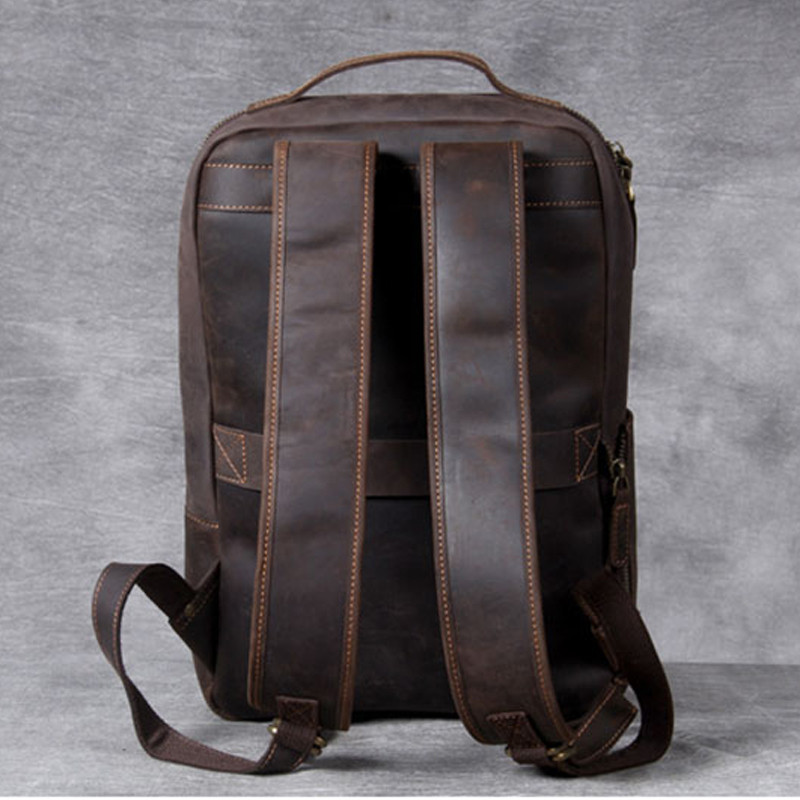 Vintage Crazy Horse Genuine Leather Backpack Men Backpack Laptop Leather Daily Bagpack Male Rucksack