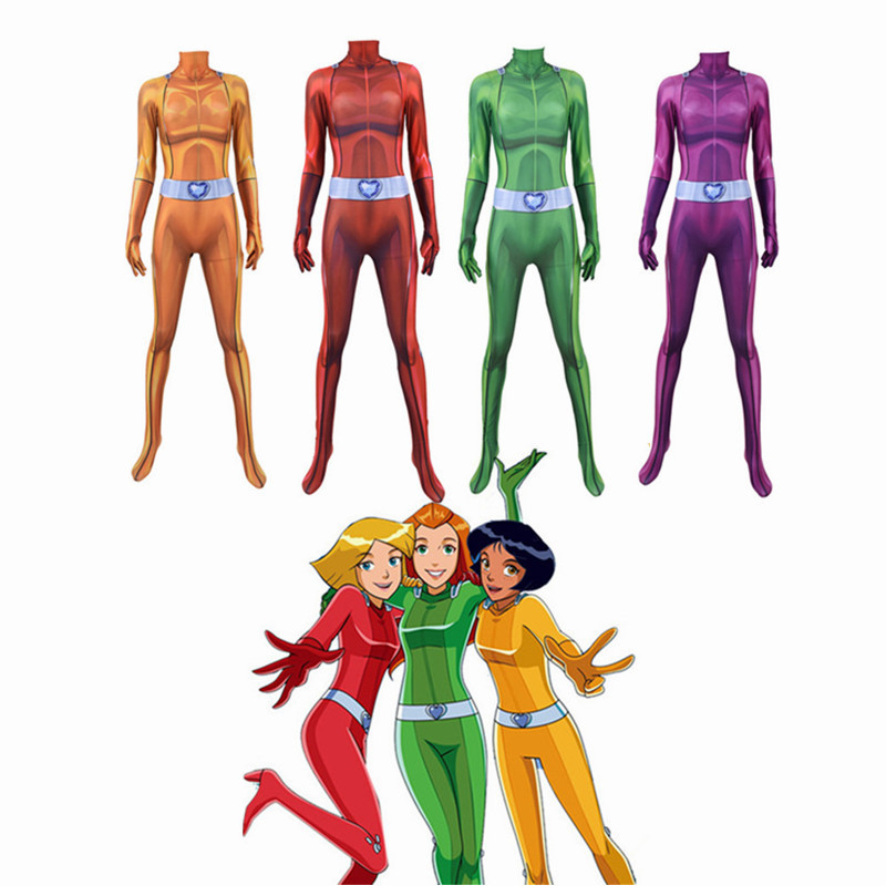 T-Totally Spies Cosplay Costume Zentai Bodysuit Girl Women Anime Clover Ewing Samantha Alexandra