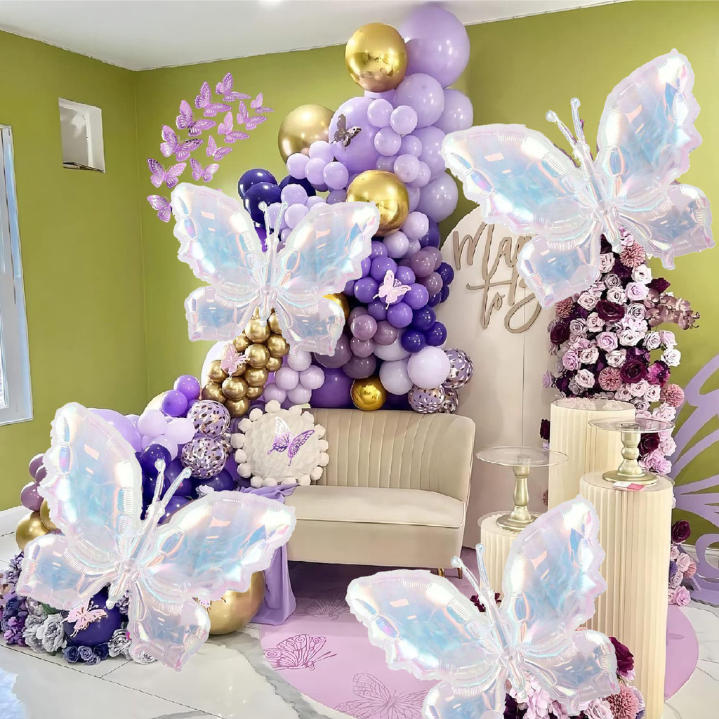 5Pcs Transparent Colorful Blue Purple Butterfly Balloon Set Helium Air Globos For Thday Party