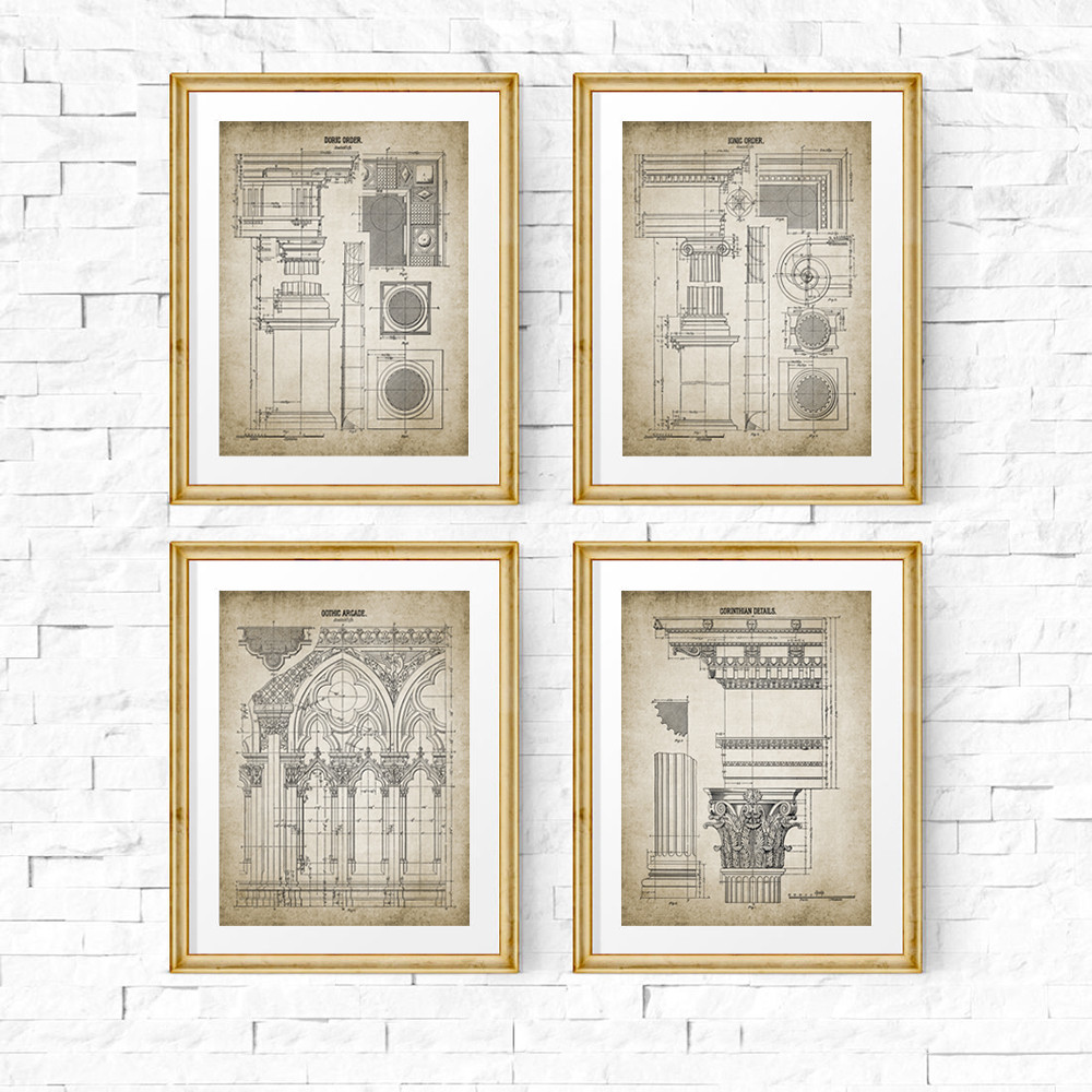 Architectural Orders Print Gothic Building Design Poster Doric Ionic Corynthian Column Canvas