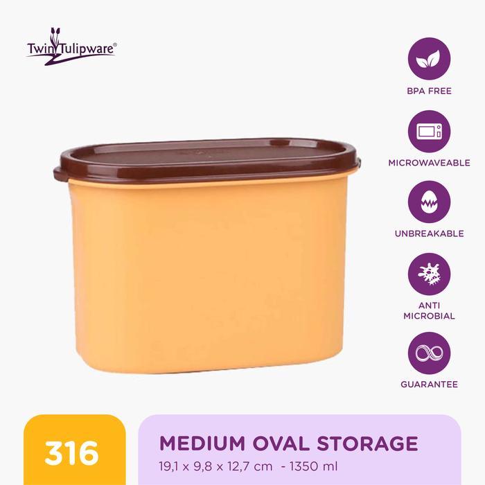 Toples Makanan Twin Tulipware Medium Oval Storage