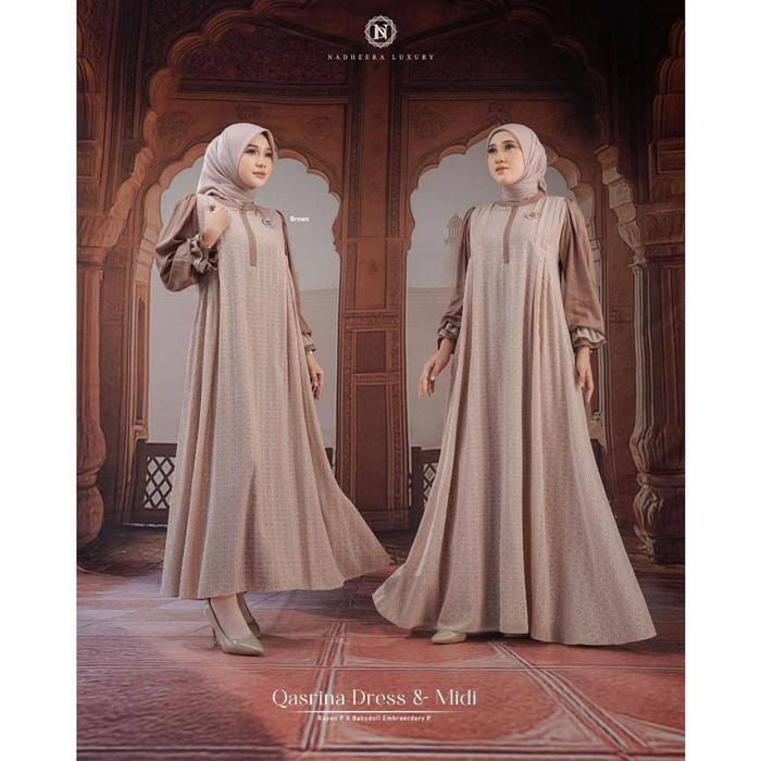 [BISA COD] QASRINA DRESS MIDI NADHEERA LUXURY TERBARU BABYDOLL BRUKAT SP KHADIJAWEAR QARINA