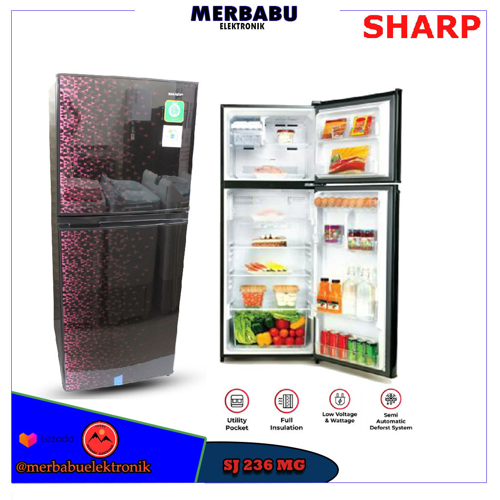 KULKAS SHARP SJ 236 MG LEMARI ES 2 PINTU SJ236MG SJ 236MG SHINE