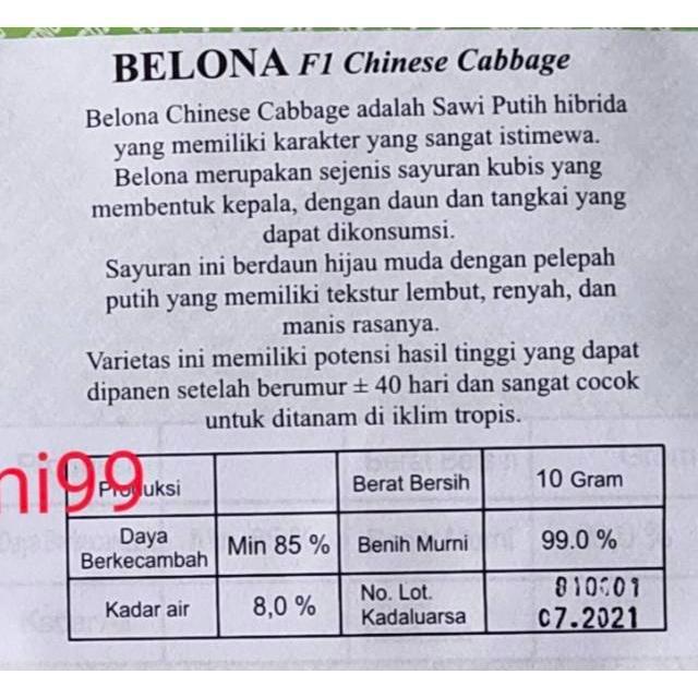 Benih kubis sawi putih BELONA F1 10 gram chinese cabbage hibrida dari tafung belona