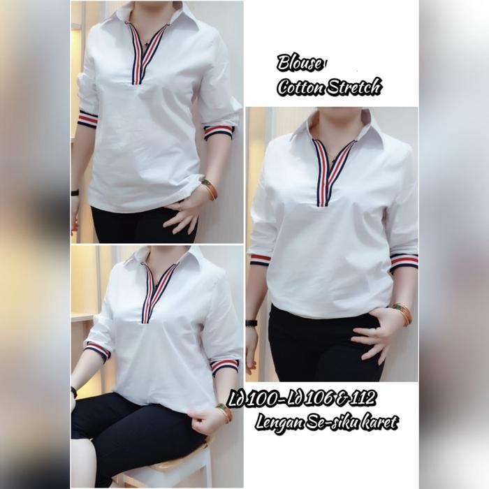 (COD) Kemeja Wanita Putih Casual Cotton Stretch V-Neck Kemeja Korea Kemeja Putih Baju Katun - Atasan