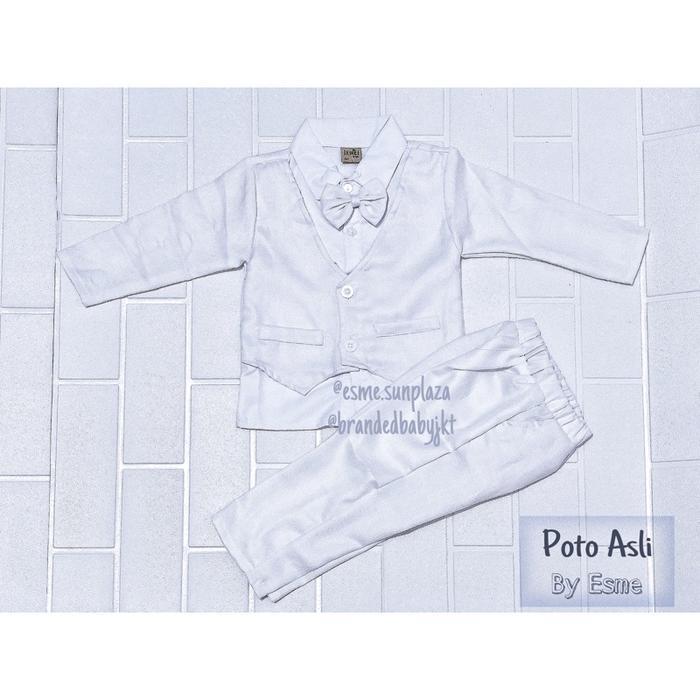 Baju Putih Setelan / Set Jas Rompi Anak Baby Bayi Newborn Cocok Pesta / Baptis / Kado / Aqiqah