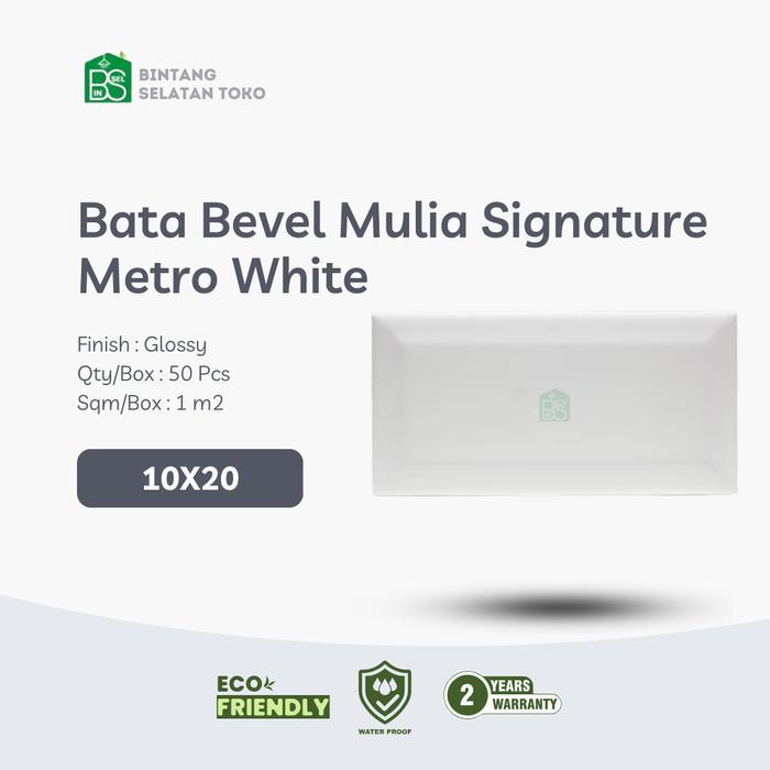 Keramik Subway Bata Bevel Mulia Signature Metro White 10x20 KW2