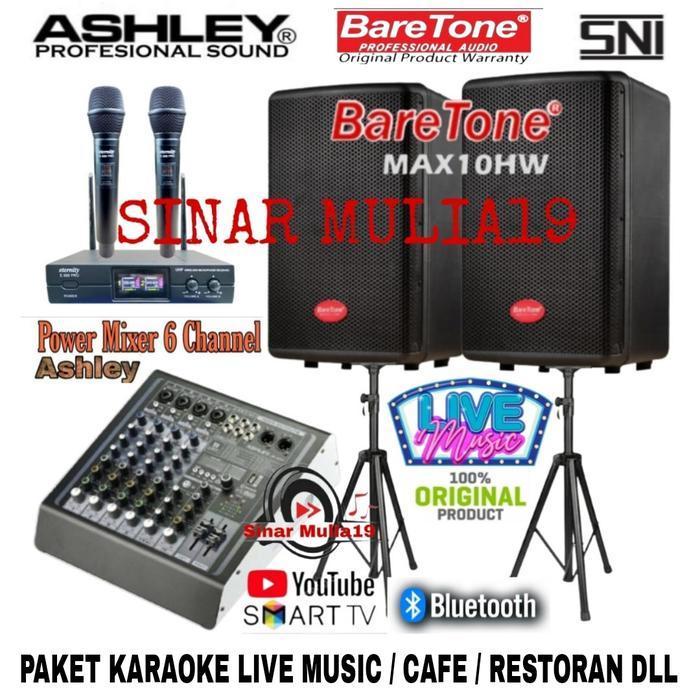 PAKET KARAOKE LIVE MUSIK TERBAIK BARETONE MAX10HW POWER MIXER ASHLEY