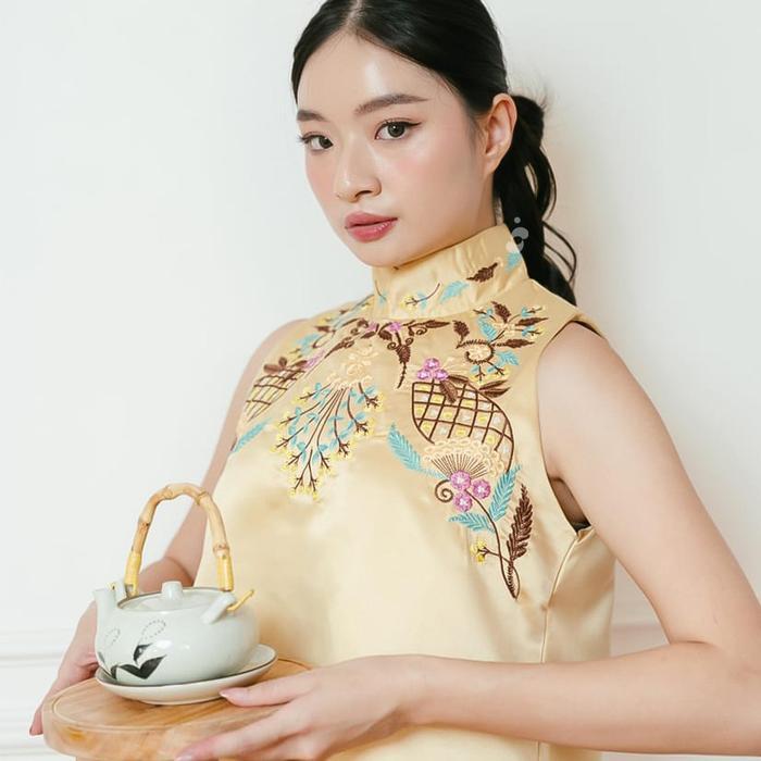 Shenelin Baju Imlek Shanghai Tops Baju Atasan Wanita Imlek CNY Qipao Shanghai Motif Elegan