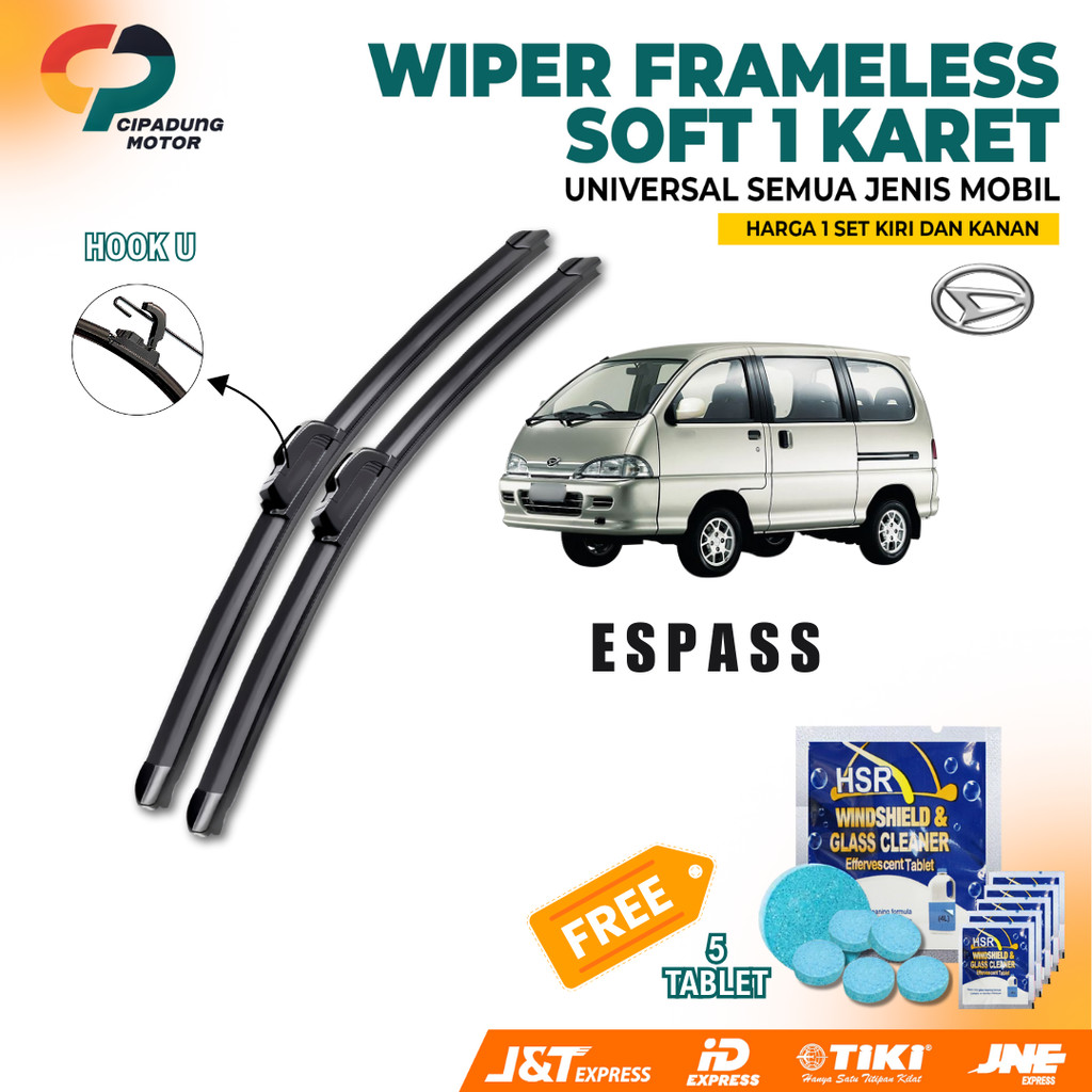 Wiper Daihatsu Espass Frameless Kaca Depan Mobil Free 5 Pil Sabun