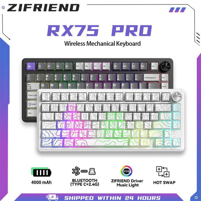 Zifriend Rx75Pro Wireless Mechanical Keyboard 75% Layout Rgb 3-5Pin Hot Swap Independently Driven