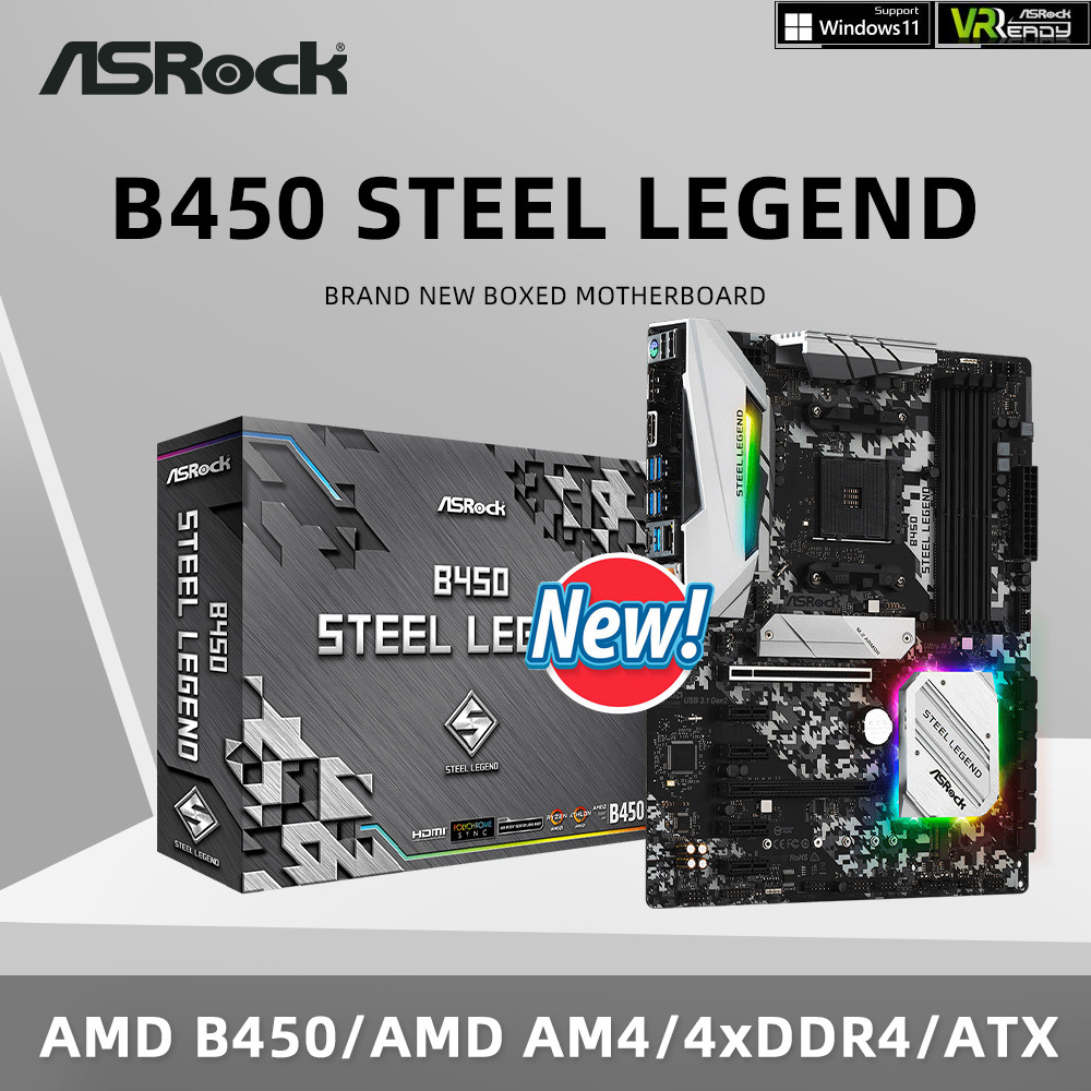 Asrock Brand New B450 Steel Legend Motherboard Support Ryzen 5 5600 5600G R7 5700X3D 5800X Cpu