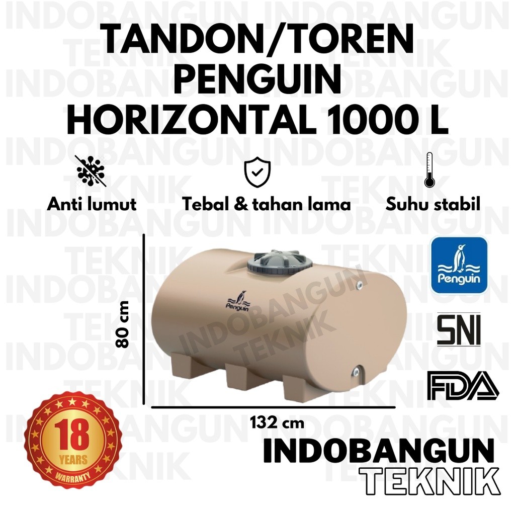 Toren Air Tangki Air Tandon Air Penguin Horizontal Tank TH100 (1000 Liter 970 Liter) Anti Lumut Mura