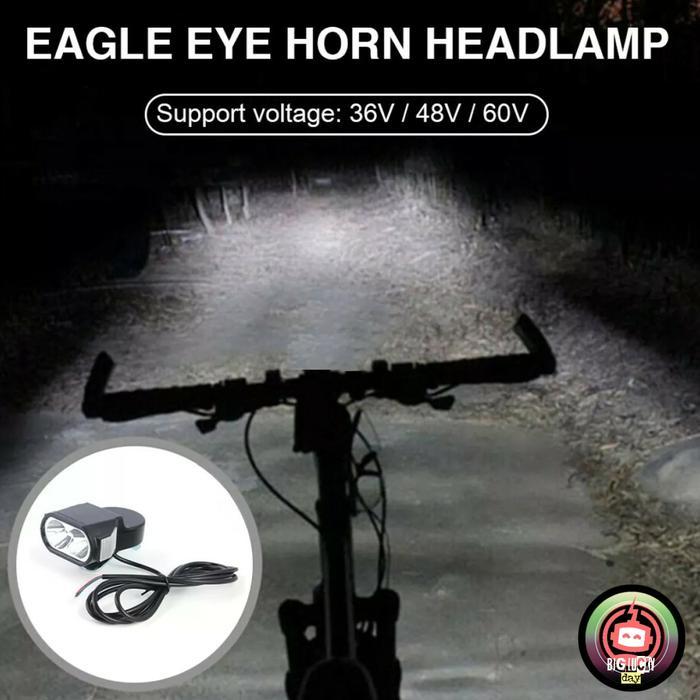 Best Seller Lampu Sepeda Listrik Headlamp + Klakson Scooter 36V 48V 60V Sparepart Original