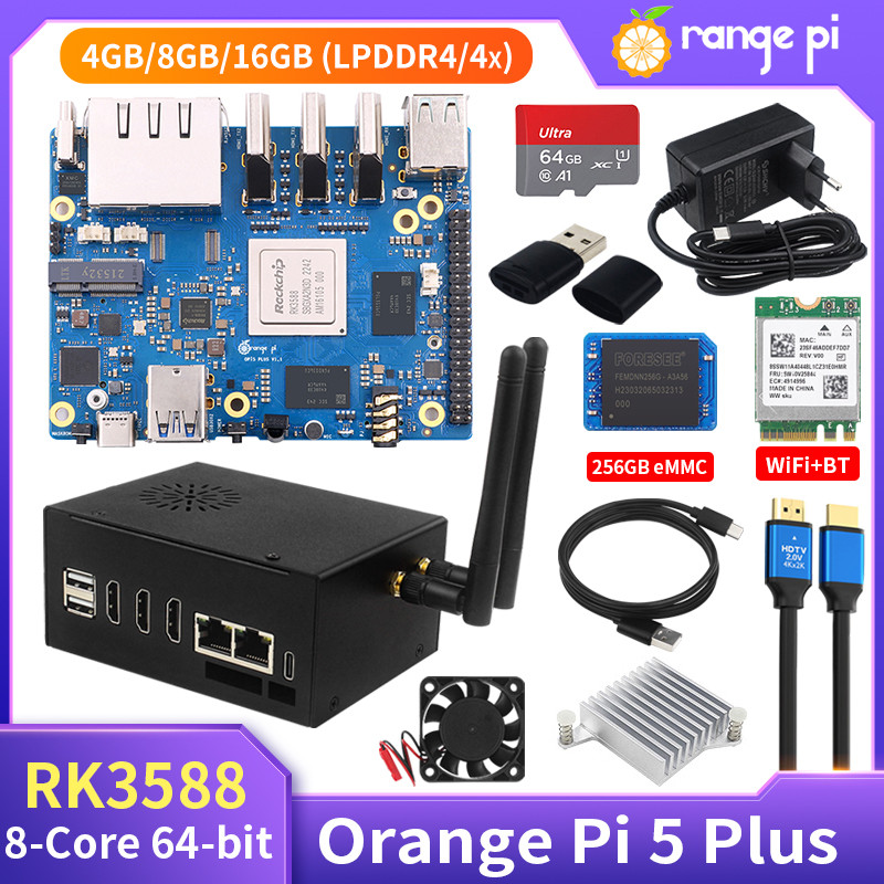 Orange Pi 5 Plus 4GB 8GB 16GB RAM Rockchip RK3588 2.5G Dual Ethernet Optional Acrylic Case Copper