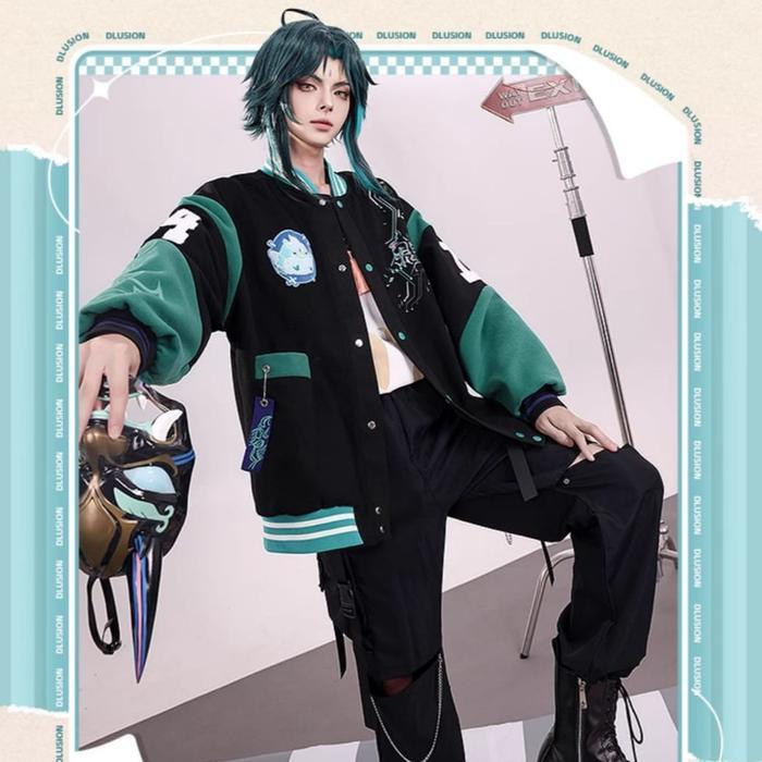 (Pds) Xiao Vigilant Yaksha Genshin Impact Oversize Jacket Casual Cosplayer Hoodie Varsity