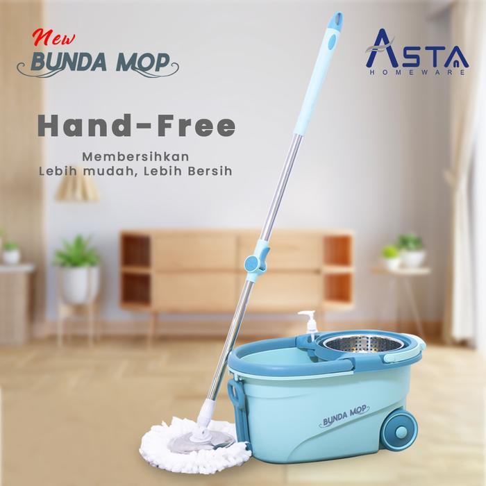Alat Pel Lantai Praktis Putar Spin Mop Bunda Mop Roda Besar Ember Bucket Stainless