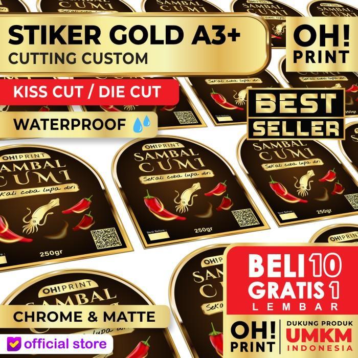Cetak Stiker Gold Print Sticker Label Metallic Gold A3+ KISS CUT