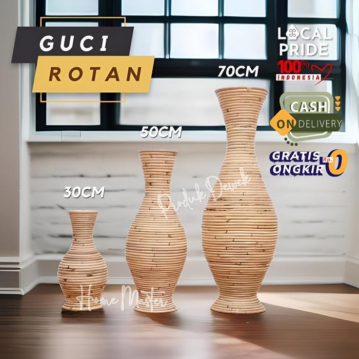 Vas Bunga Rotan Guci 70Cm Untuk Hiasan Ruang Tamu Modern Alami Natural - Keramik Terlaris
