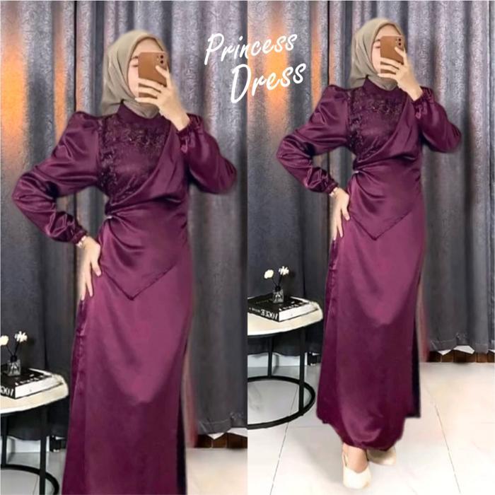 PRINCESS DRESS SATIN BRUKAT MAXI GAUN PESTA KONDANGAN DRESS BRIDESMAID KEKINIAN GAMIS WANITA VIRAL