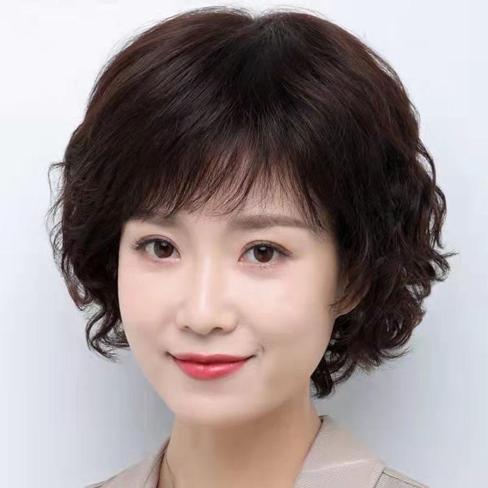 Rambut Palsu Keriting Pendek Wig Wanita Full Kepala Wig Ibu Tua Medium Rambut Pendek Wanita Wig Ibu