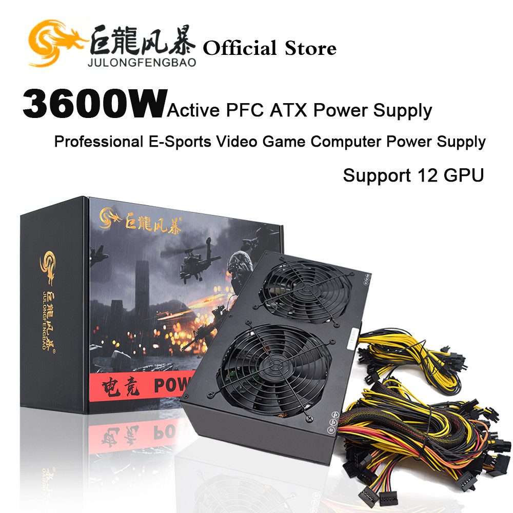 JULONGFENGBAO Support 12 Cards 3600W ATX PSU Power Supply PC Miner Mining rig 180-240V Pico BTC ETC
