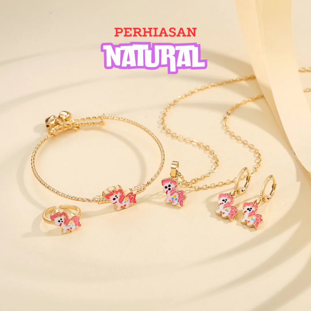 Xuping Perhiasan Set Anak Titanium Anti Karat Kuda Poni Fashion Bayi Kalung & Liontin Batu Permata A
