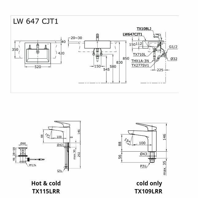 Wastafel TOTO LW647CJT1 (Complete/Semi Recessed Lavatory) /Wastafel Meja TOTO LW647CJT1 Semi/Ojek