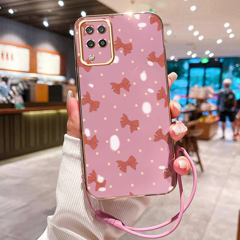 Casing Hp Untuk Samsung Galaxy A12 4G A12 5G F12 M12 Case Red bow pelapisan Kekinian Cesing silikon 