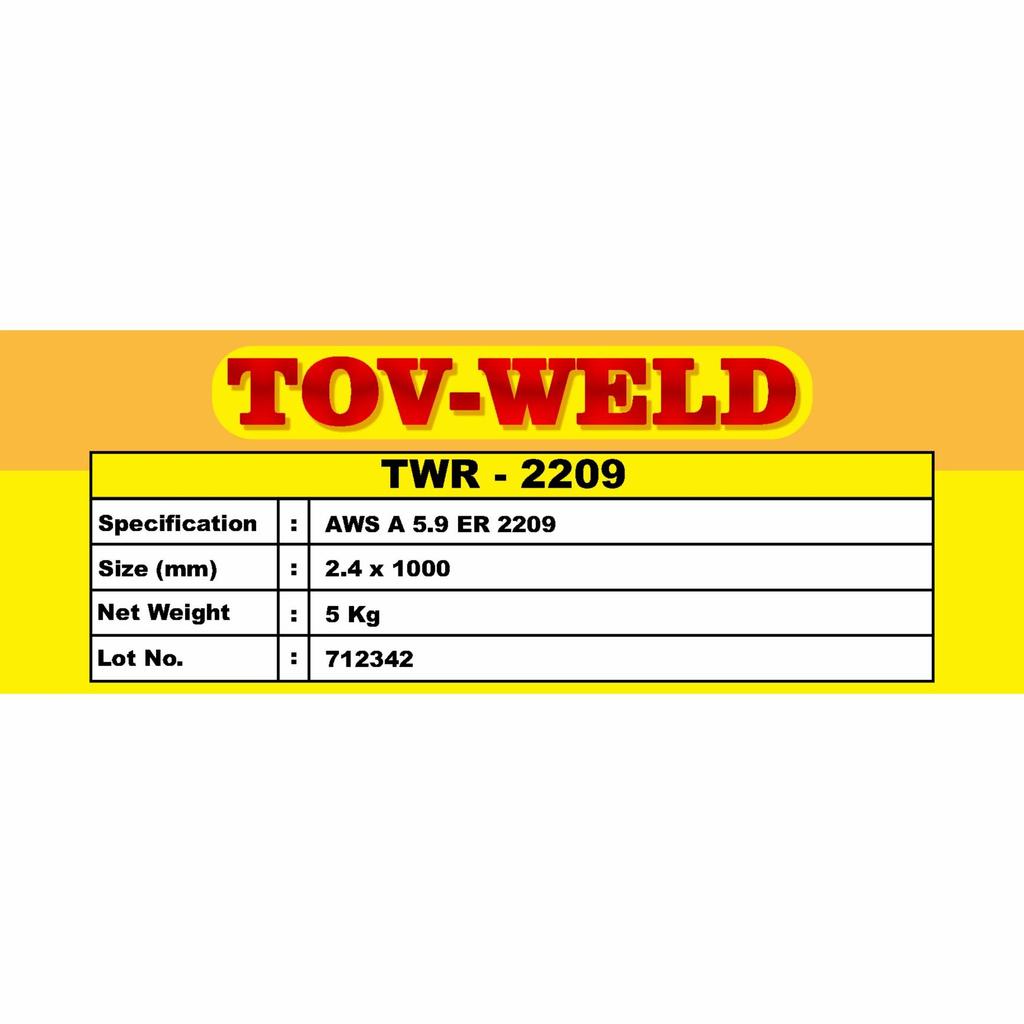 Kawat Las AWS ER2209 Tovweld ukuran 2,4mm ER 2209 2.4 mm, 5 kg