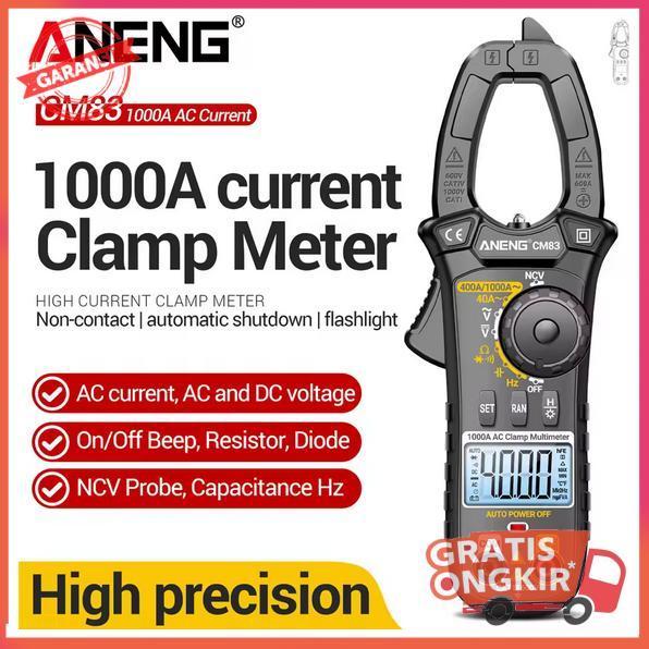 Aneng Clamp Meter Digital Multimeter Multitester Lcd Flashlight 1000A - Cm83 Terbaru 