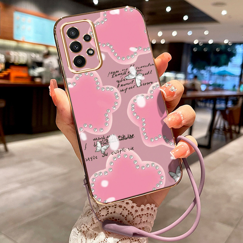 Casing Hp Untuk Samsung Galaxy A23 4G A23 5G Case Pink pearl flower pelapisan elektro Cesing silikon