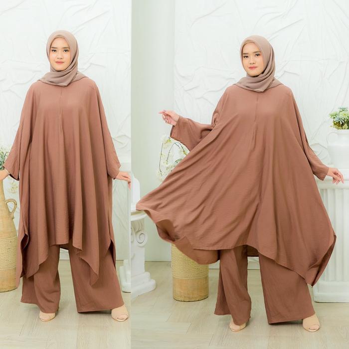 RIFANYHIJAB Hasna Abaya Set Tunik Kulot Polo Linen
