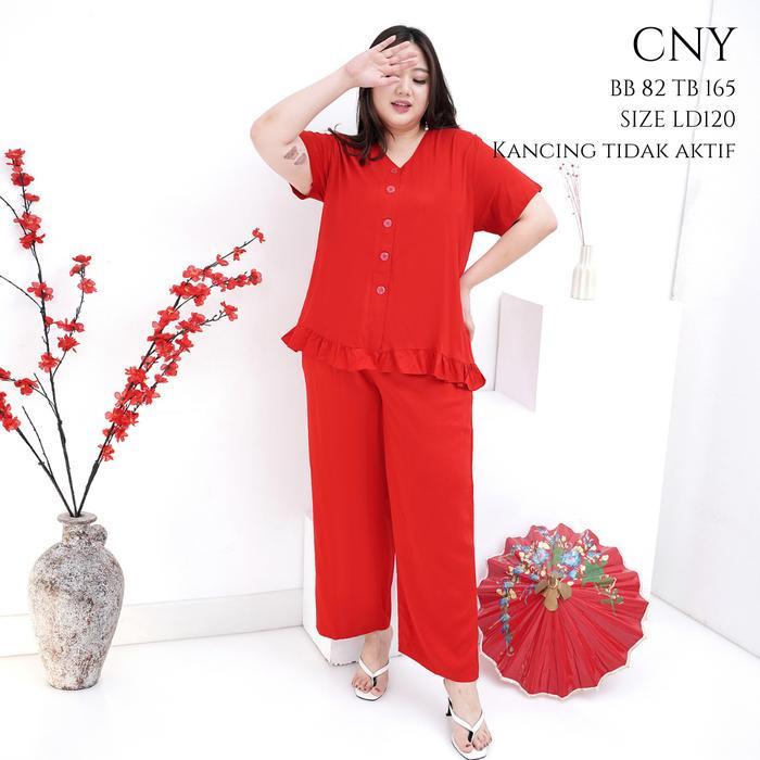 "New" [ LYLA ] LD110/120/130/140 Setelan Baju Tidur Imlek Ruffle Celana Panjang Rayon Premium Jumbo