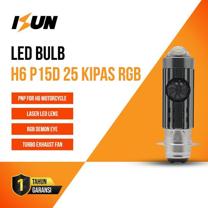 ISUN LAMPU LED UTAMA MOTOR H6 LASER GUN P15D-25 KIPAS DEMON RGB 9-80V