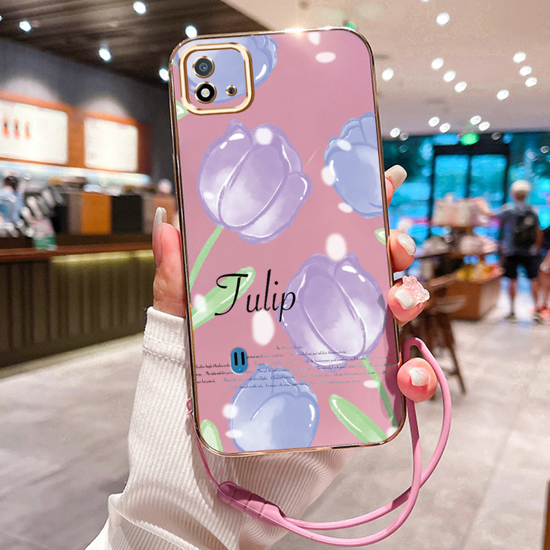 Casing Hp Untuk Realme C20 C20A C11 2021 C11 2020 Case Ungu Tulip Pink Kekinian Penyepuhan Cesing si