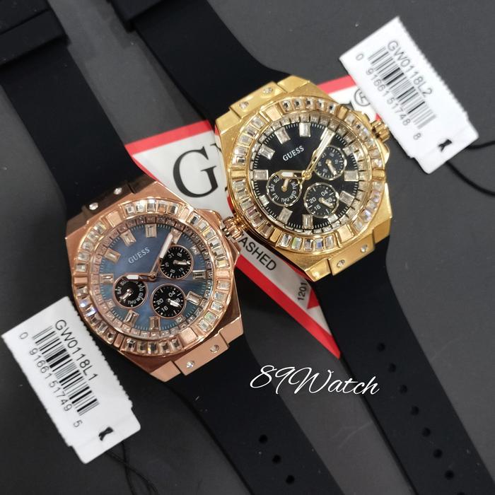Jam Tangan Wanita Guess Original GW0118L1 strap Rubber Black Fullset
