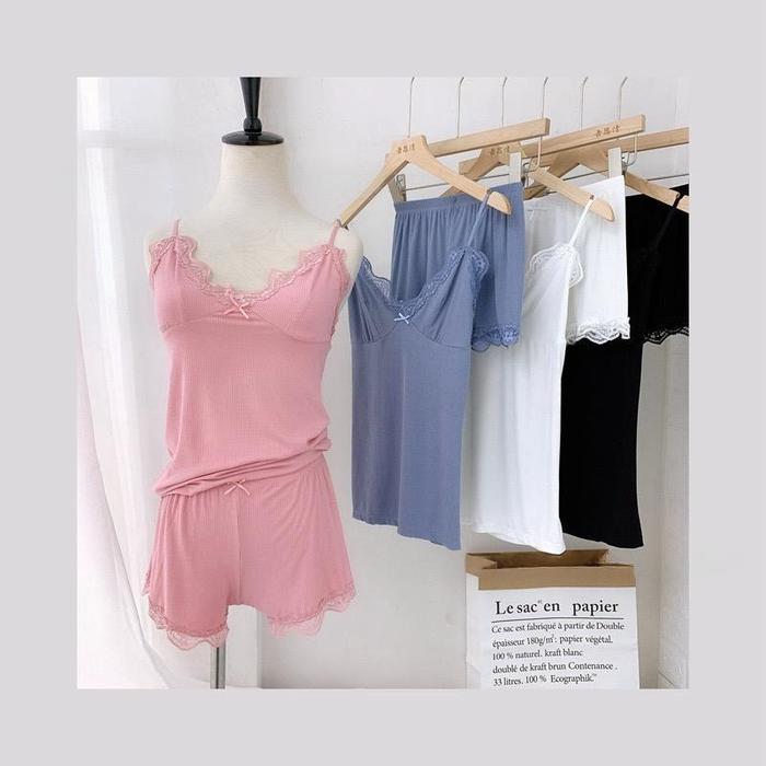 Blackpink Piyama Coquette Baju Tidur Fashion Lingeria Renda Wanita Import Lingerie Setelan Pendek