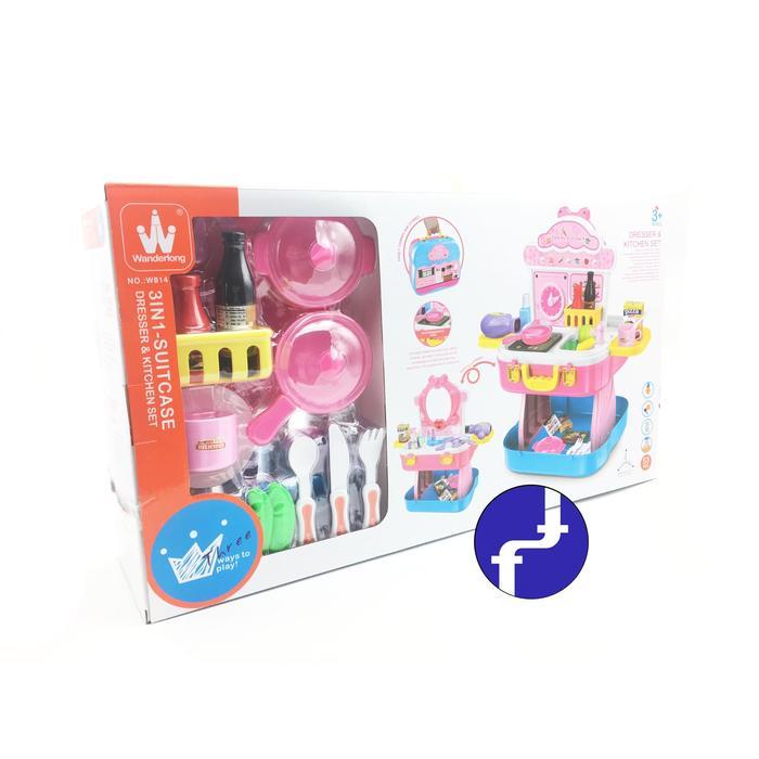 Cocomelon Toys - Mainan Anak Koper 2 Sisi Dresser Dan Kitchen Set 2 In 1 Praktis W819