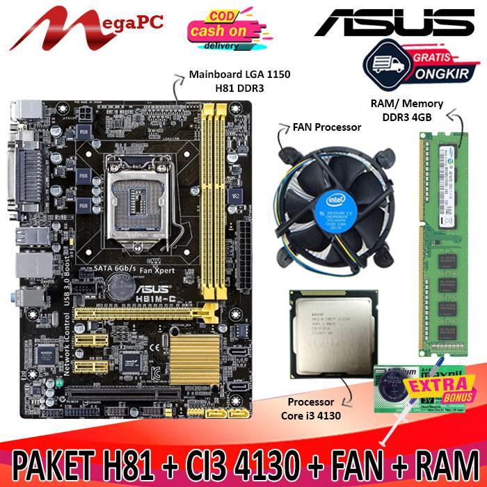 Mobo Lga 1150 H81+ Core i3 4130 + Ram 4GB + Fan