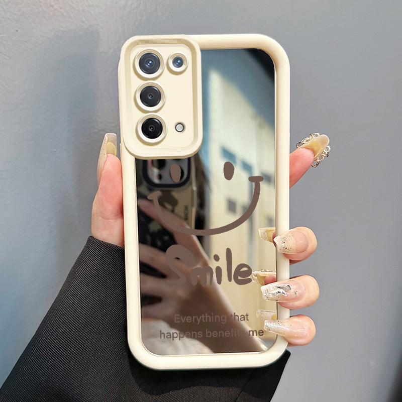 Casing Hp OPPO A74 A95 F19 F19s Case Smile emoji Cermin Kasing silikon Cesing Instagramable Kesing M