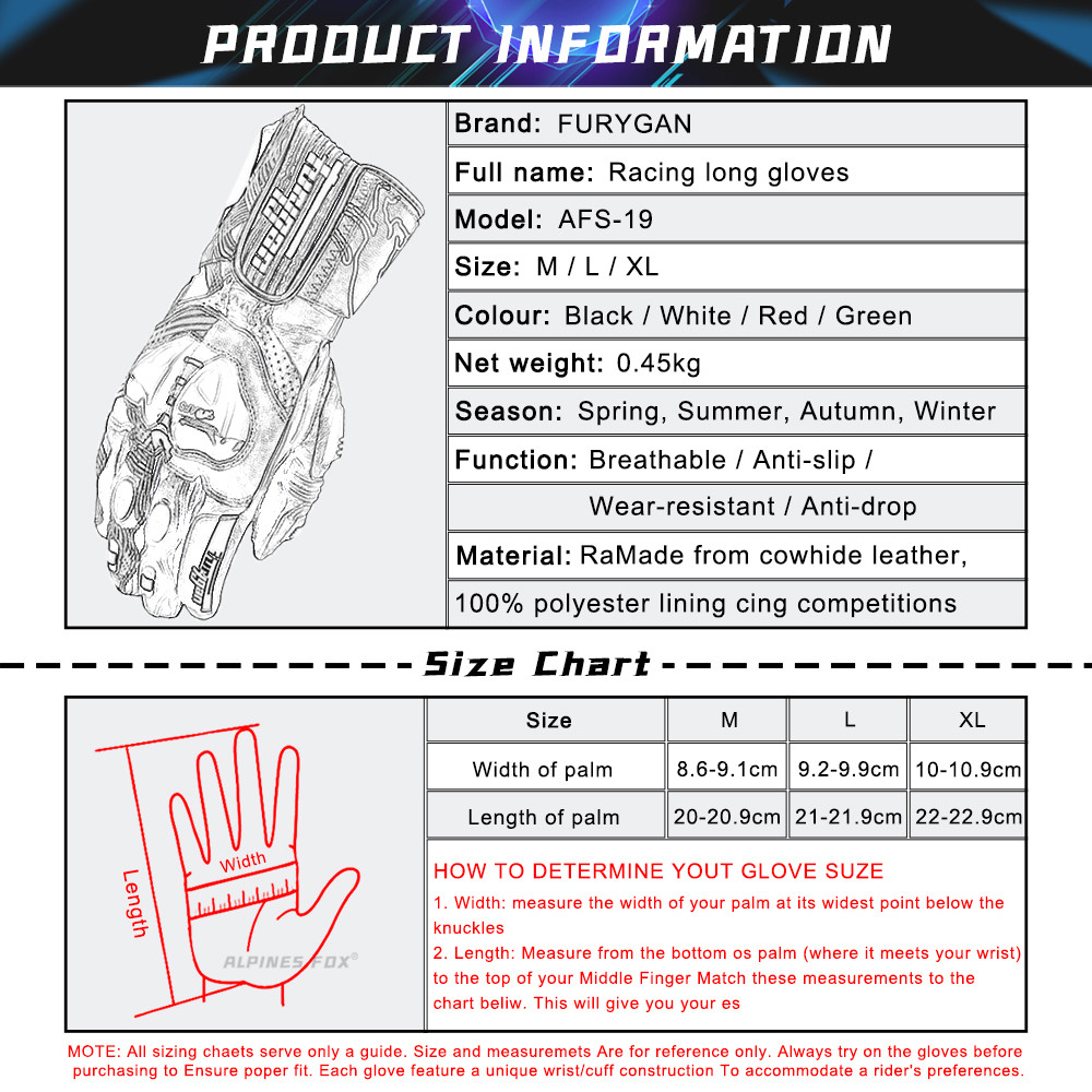 Furygan Motorcycle Gloves Men's Leather Motocross Racing Glove Bicycle Cycling Motorbike Riding